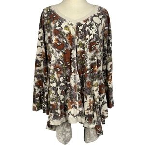 CMC Color Me Cotton XL Abstract Print Sharkbite Hem Tunic Top Long Sleeve USA